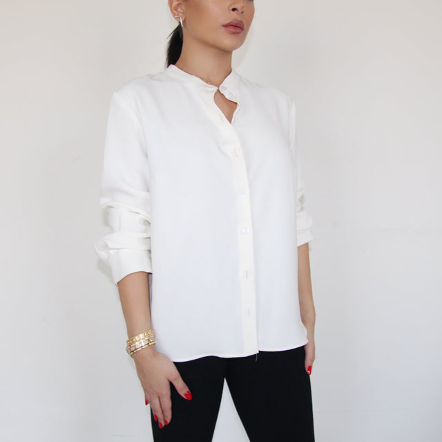 CREME COLLARLESS SHIRT