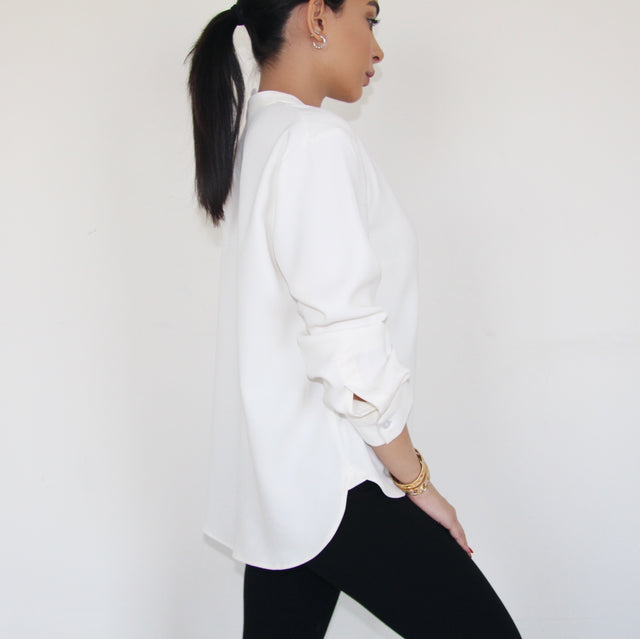 CREME COLLARLESS SHIRT