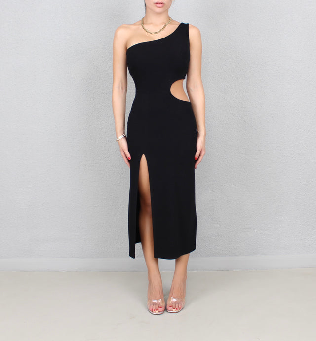 BLACK KNIT MIDI DRESS