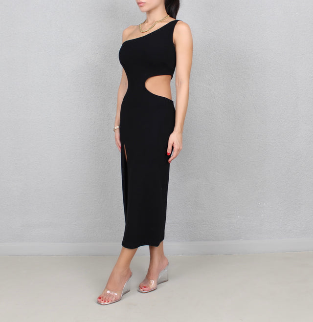 BLACK KNIT MIDI DRESS