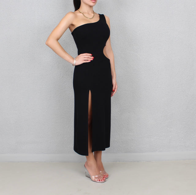 BLACK KNIT MIDI DRESS