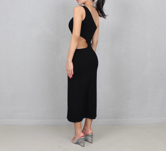 BLACK KNIT MIDI DRESS