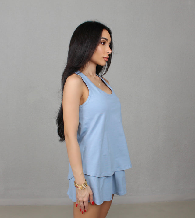 LIGHT BLUE COTTON JERSEY TANK TOP