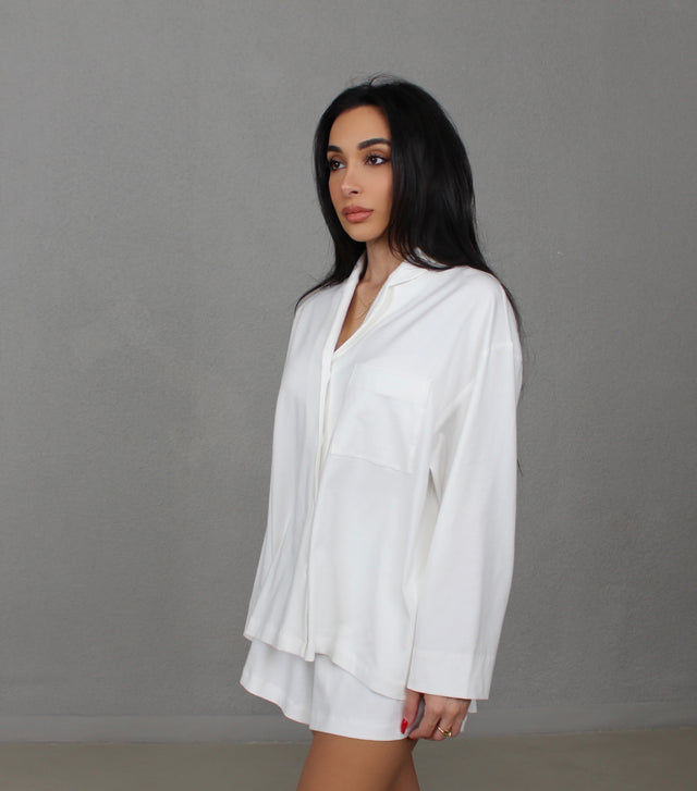 WHITE COTTON PAJAMA SHIRT