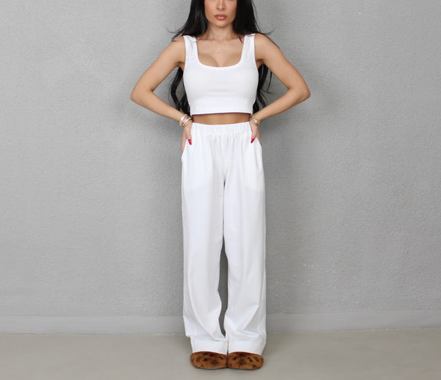 WHITE COTTON JERSEY TROUSERS