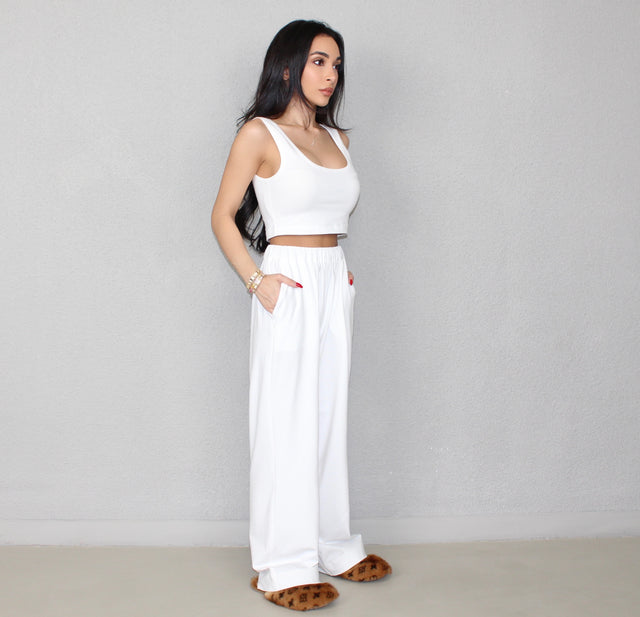 WHITE COTTON JERSEY TROUSERS