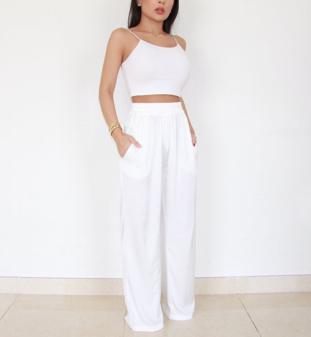 WHITE SILK TROUSERS