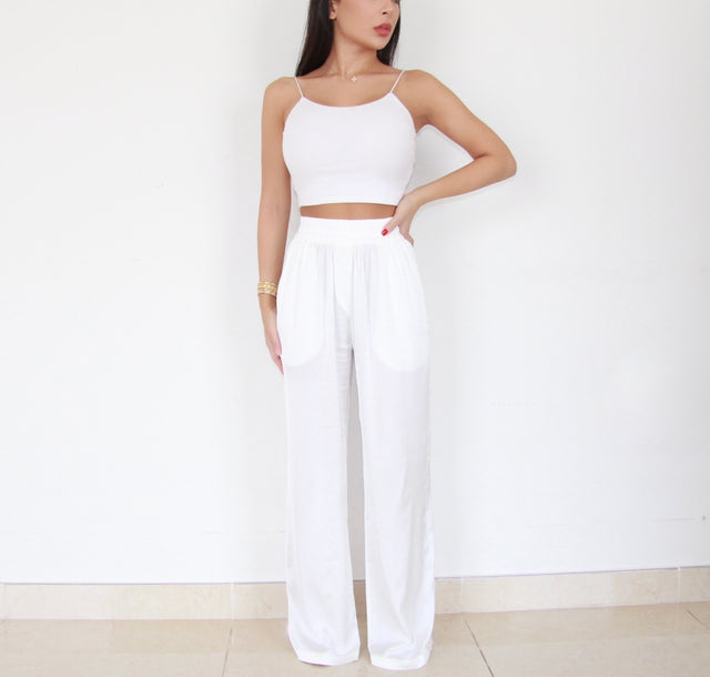 WHITE SILK TROUSERS