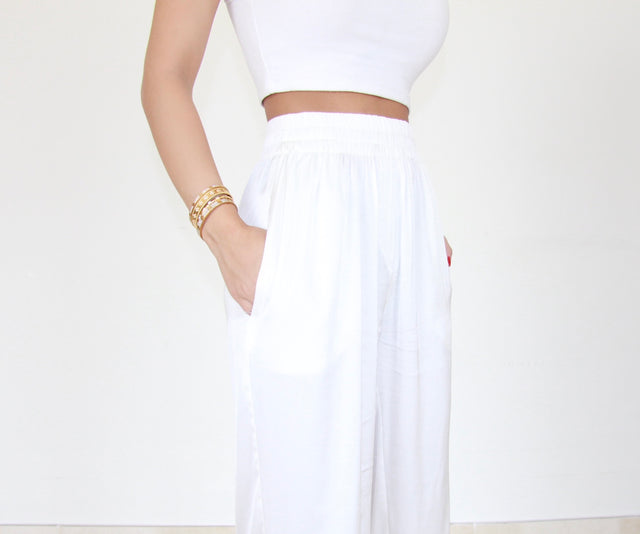 WHITE SILK TROUSERS