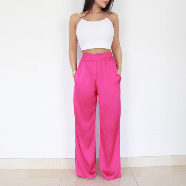HOT PINK SILK TROUSERS