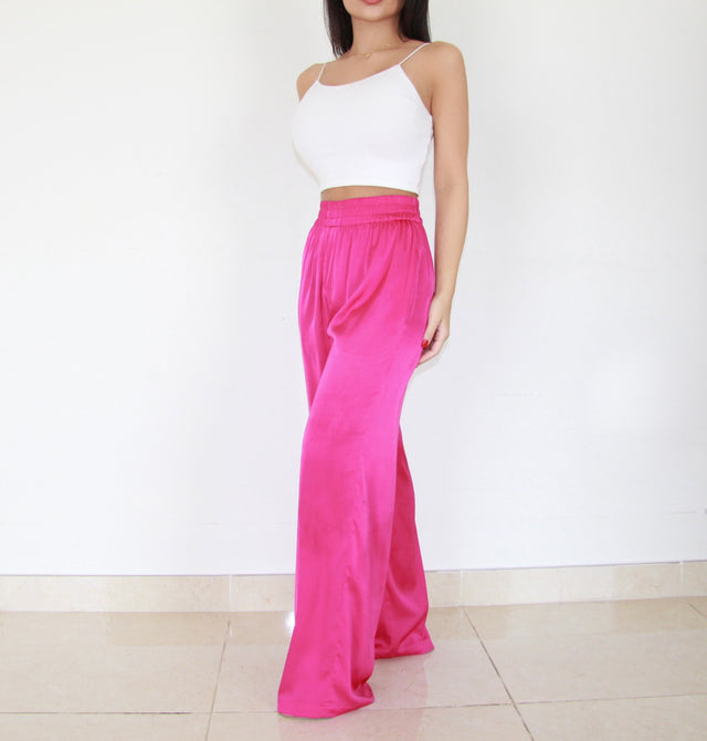 HOT PINK SILK TROUSERS