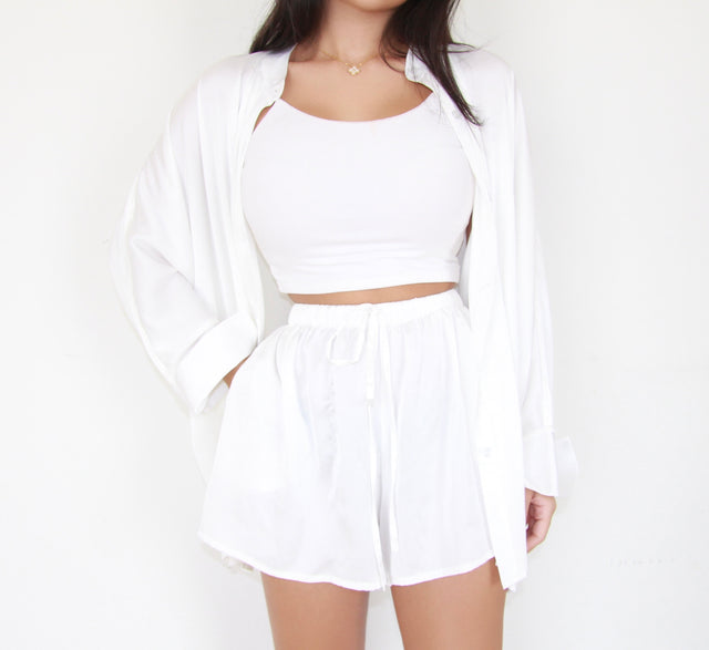 WHITE SILK SHORTS