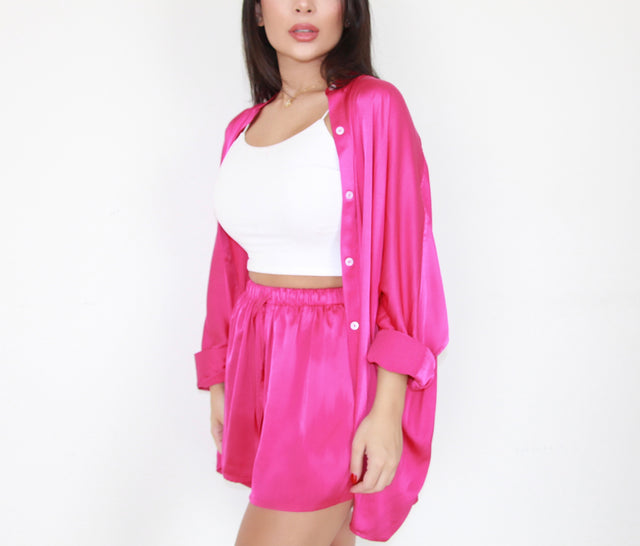 HOT PINK SILK OVERSIZED SHIRT