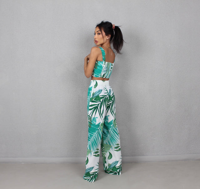 Green Leaf Printed Trousers