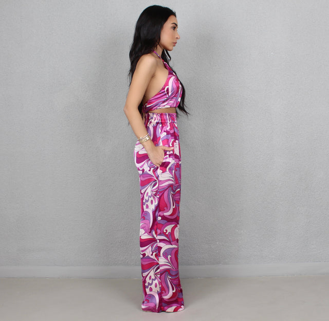 PURPLE BERRY SWIRL SILK TROUSERS