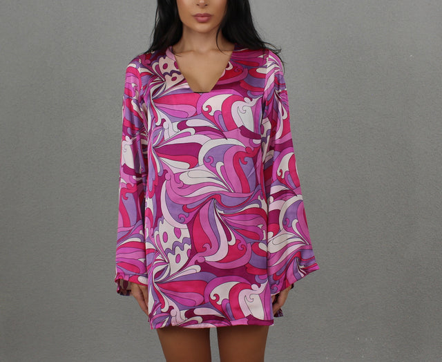 PURPLE BERRY SWIRL SILK MINI DRESS