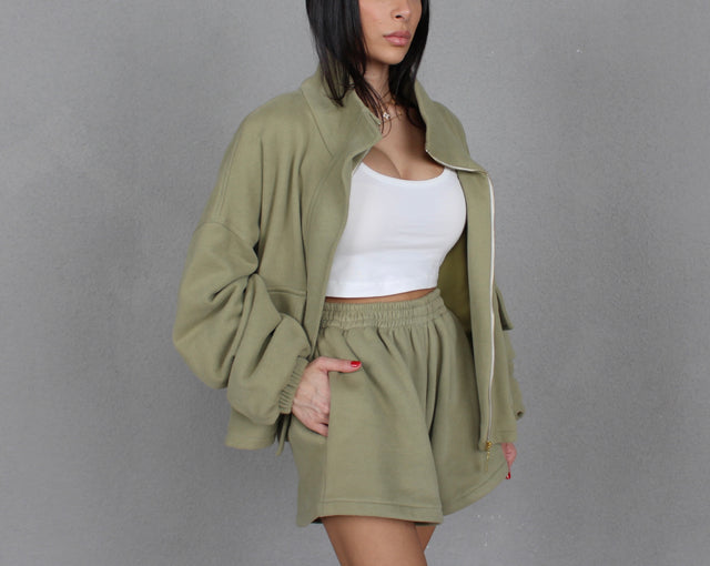 OLIVE GREEN CARGO SWEAT JACKET