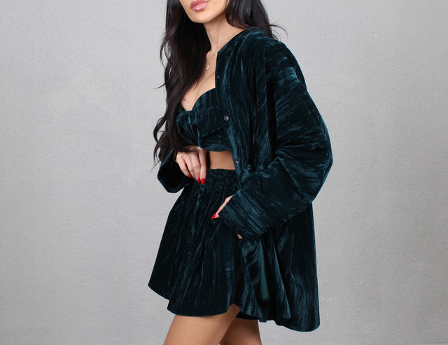 EMERALD CRUSHED VELVET OVERSIZED SHIRT