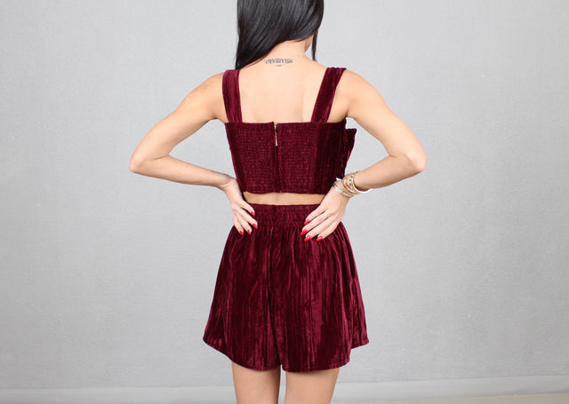 MERLOT CRUSHED VELVET CROP TOP