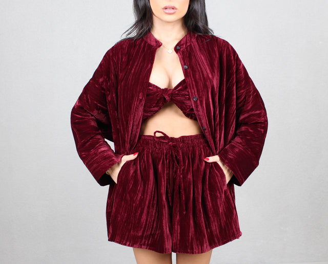 MERLOT CRUSHED VELVET OVERSIZED SHIRT