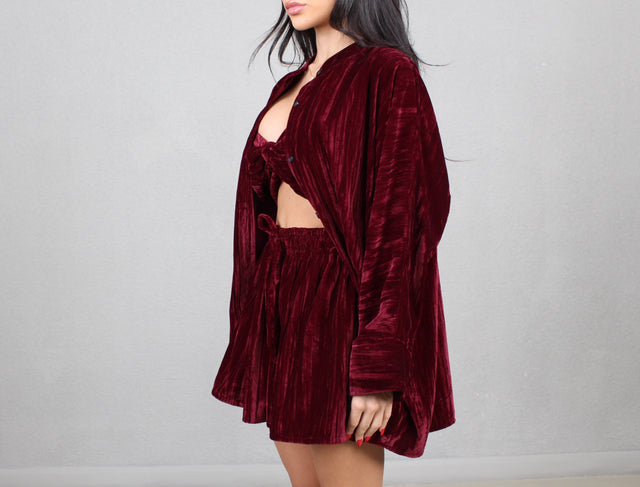 MERLOT CRUSHED VELVET OVERSIZED SHIRT