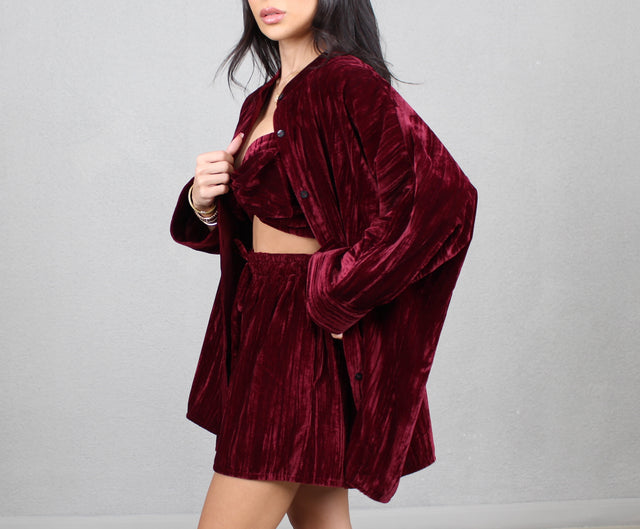 MERLOT CRUSHED VELVET OVERSIZED SHIRT