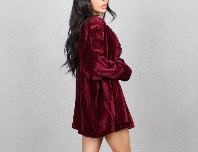 MERLOT CRUSHED VELVET OVERSIZED SHIRT