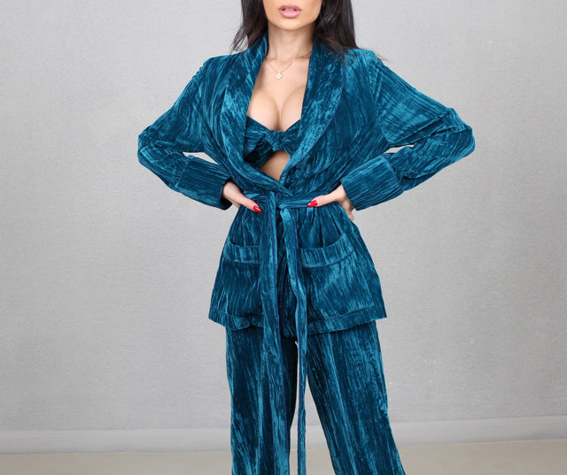 TEAL CRUSHED VELVET SMOKING JACKET