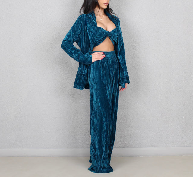 TEAL CRUSHED VELVET TROUSERS