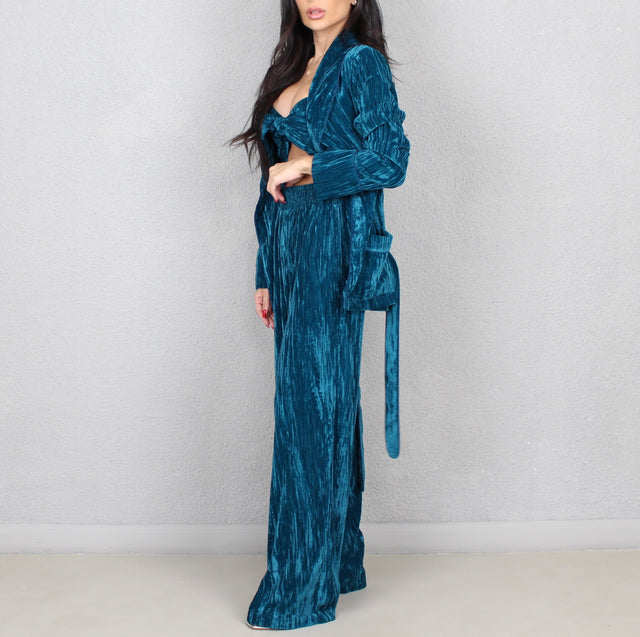 TEAL CRUSHED VELVET TROUSERS