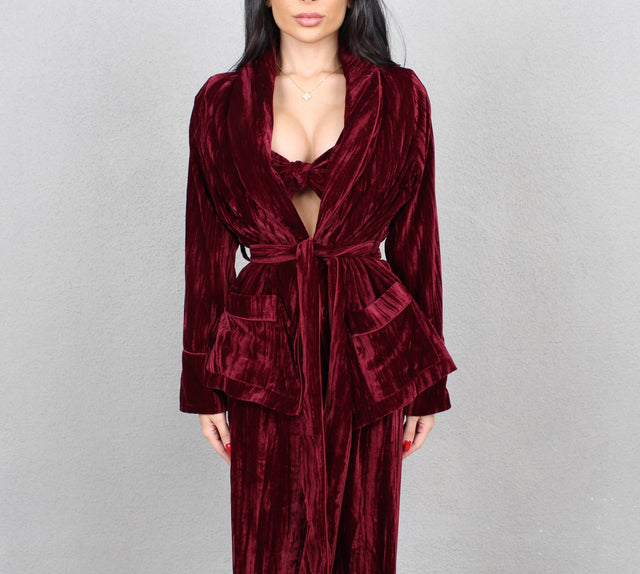 MERLOT CRUSHED VELVET SMOKING JACKET