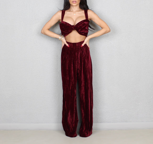 MERLOT CRUSHED VELVET TROUSERS