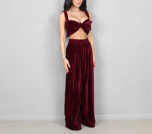 MERLOT CRUSHED VELVET TROUSERS