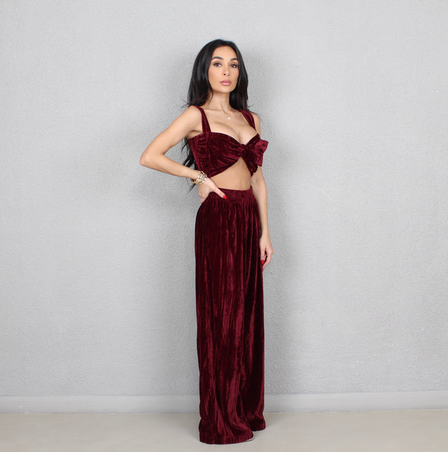 MERLOT CRUSHED VELVET TROUSERS