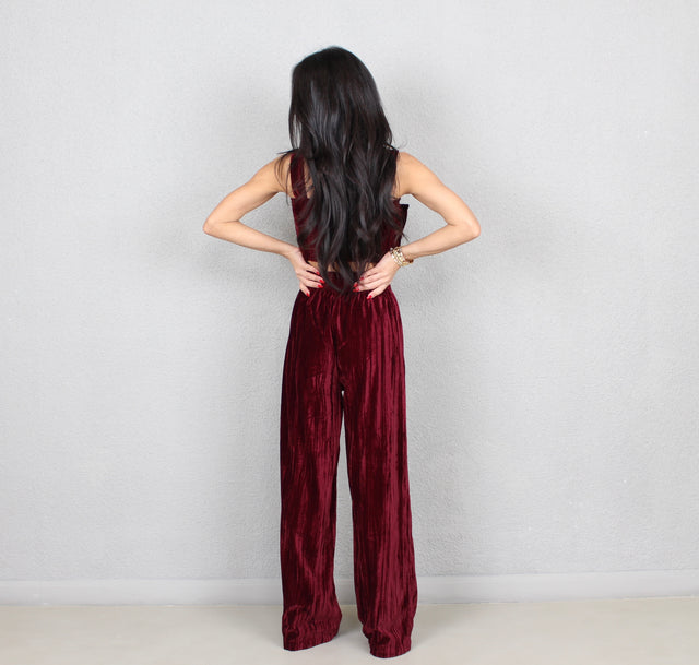 MERLOT CRUSHED VELVET TROUSERS