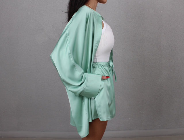 SEAFOAM OVERSIZED SILK SHIRT