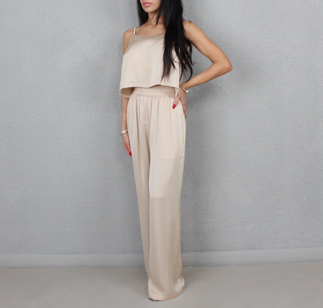 Champagne Silk Wide Leg Trouser