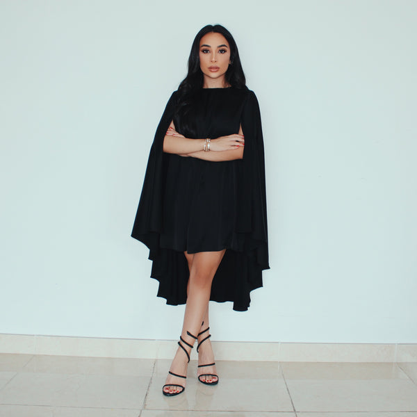 BLACK CAPE MINI DRESS  PETITE-THE-BRAND