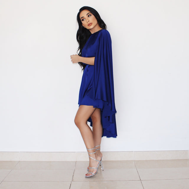 ROYAL BLUE CAPE MINI DRESS PETITE-THE-BRAND ROYAL BLUE CAPE MINI DRESS PETITE-THE-BRAND