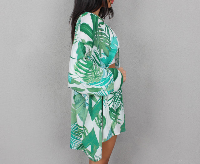 Green Leaf Printed Oversized Shirt