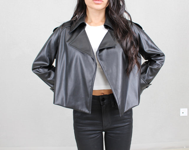 KAIA CROPPED LEATHER TRENCH