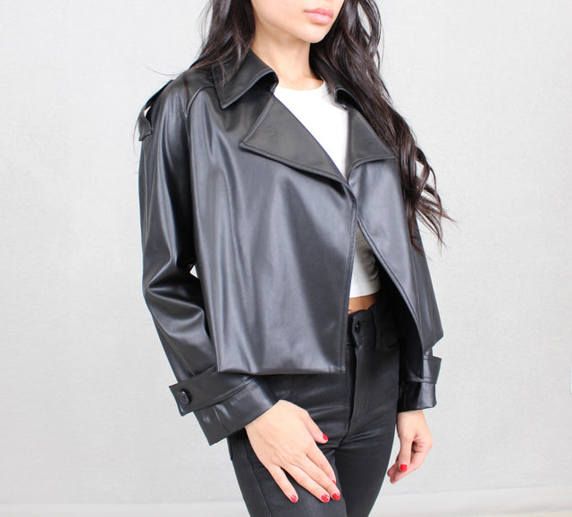 KAIA CROPPED LEATHER TRENCH