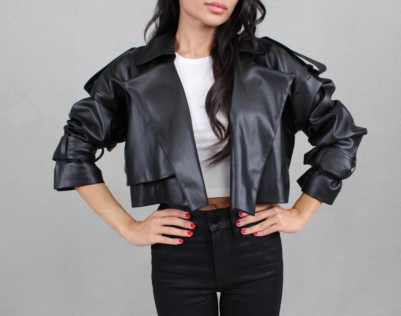 ZARA CROPPED LEATHER TRENCH – PETITE-THE-BRAND