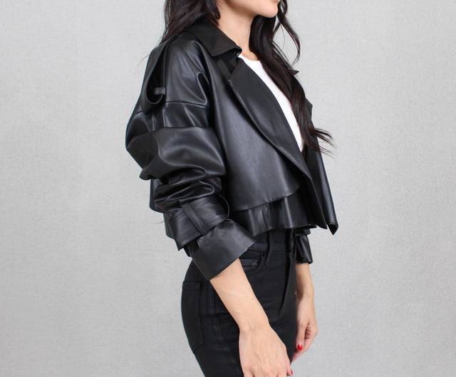 ZARA CROPPED LEATHER TRENCH – PETITE-THE-BRAND