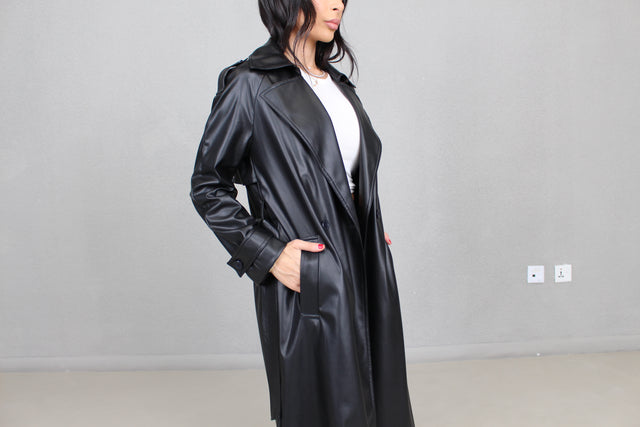 KAIA Leather Trench Coat