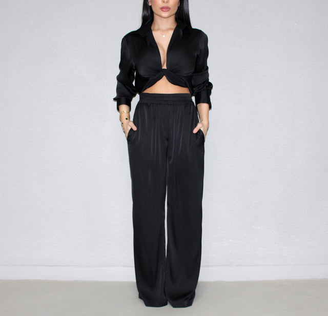 BLACK SILK TROUSERS