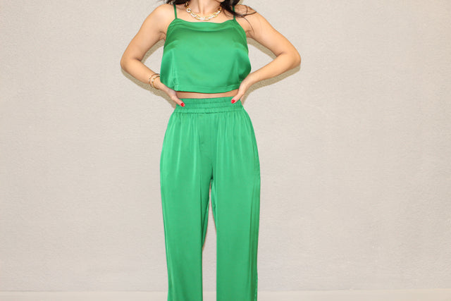 BAMBOO GREEN SILK TROUSERS