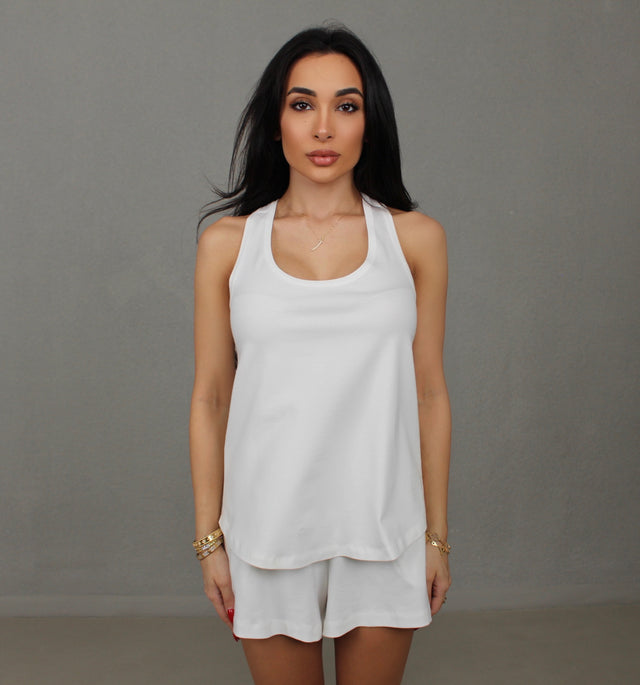 WHITE COTTON JERSEY TANK TOP