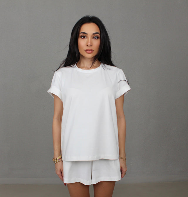 WHITE COTTON JERSEY T-SHIRT