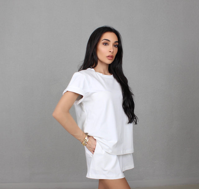 WHITE COTTON JERSEY T-SHIRT